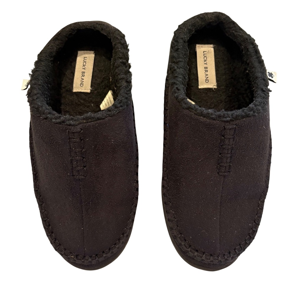 Lucky Brand Slippers Womens Size 5 Black Faux Fur Lined Scuff Moccasin APO 61897